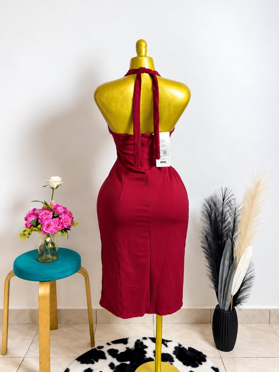 Robe dos nu bordeaux drapée