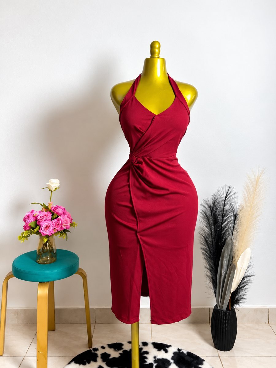 Robe dos nu bordeaux drapée