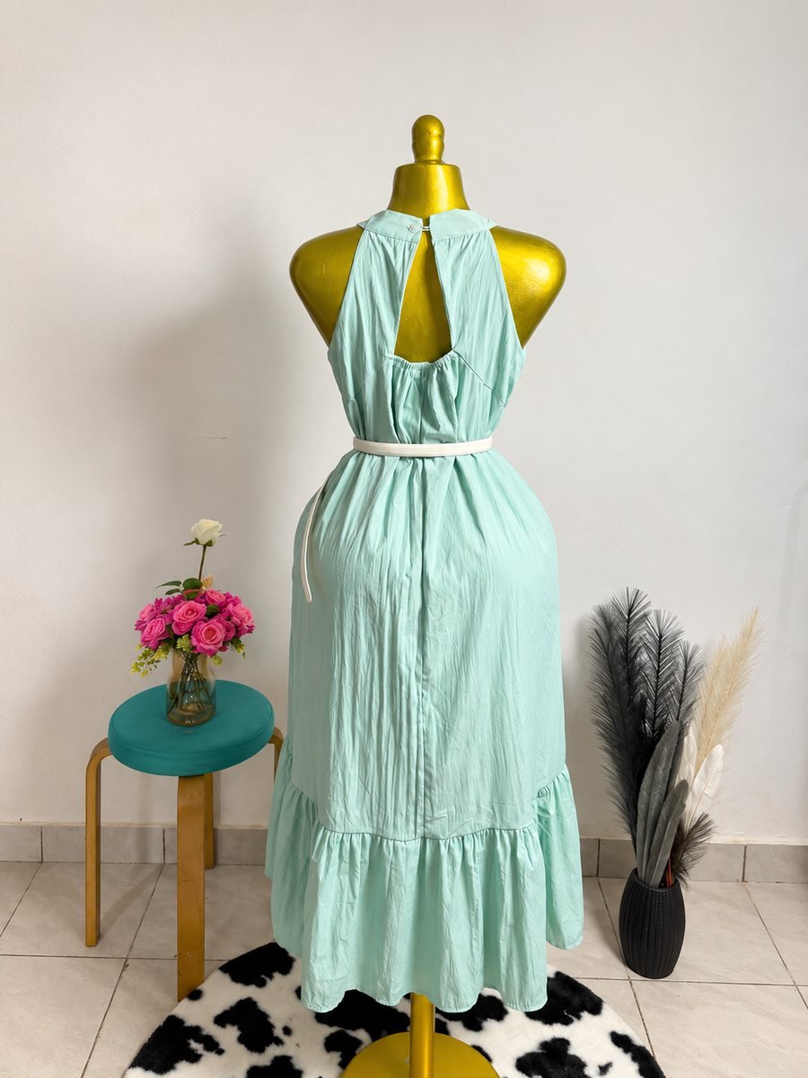 Robe longue menthe col halter