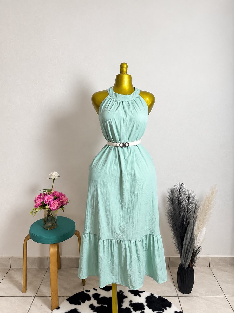 Robe longue menthe col halter