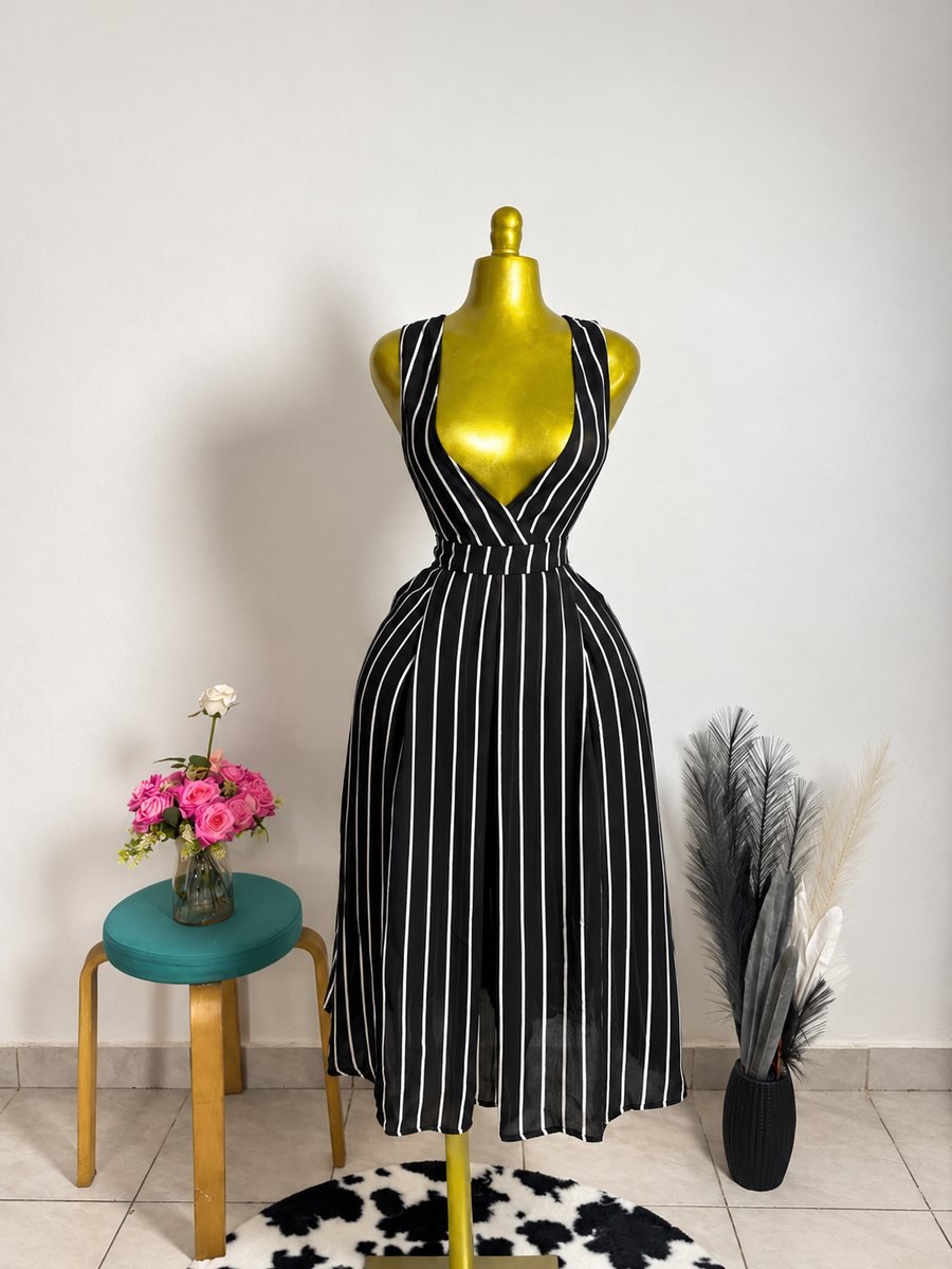 Robe midi rayée dos nu