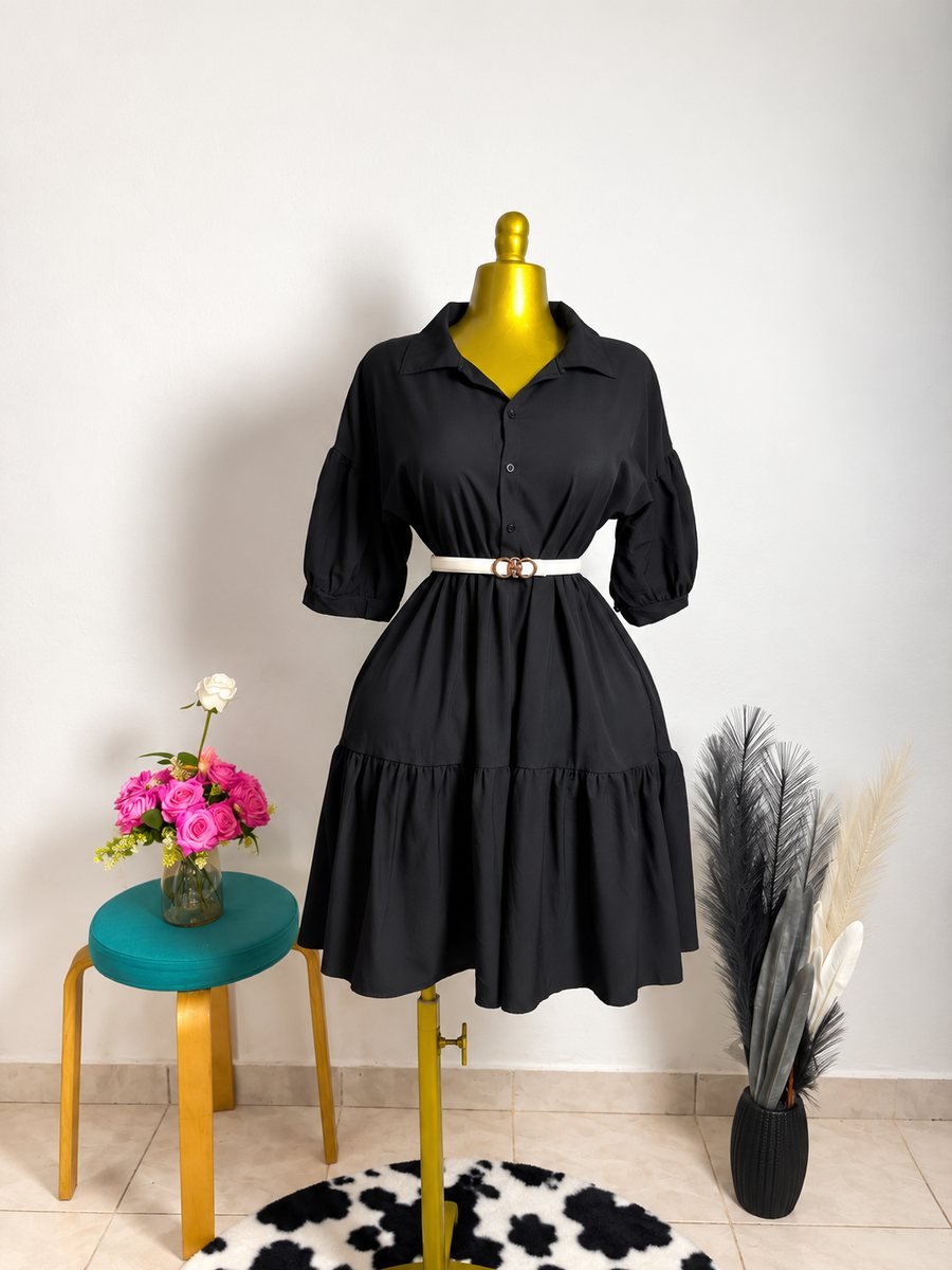 Robe chemise noire ceinturée