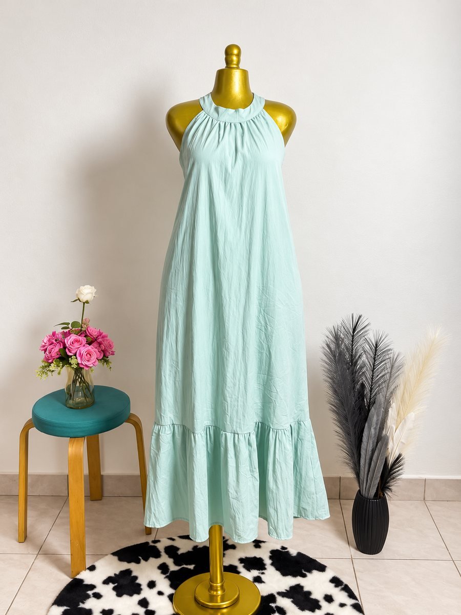 Robe longue menthe col halter