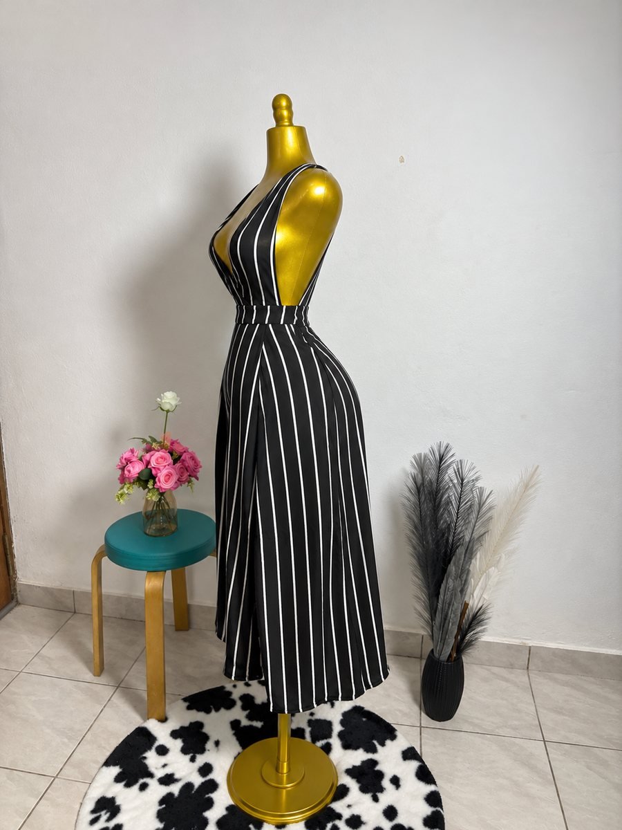 Robe midi rayée dos nu